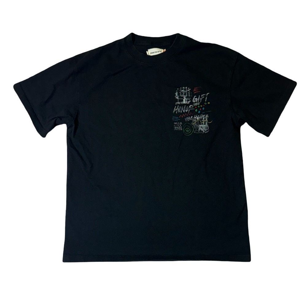 Honor The Gift mens S Small black 100% cotton oversized graphic t-shirt EUC